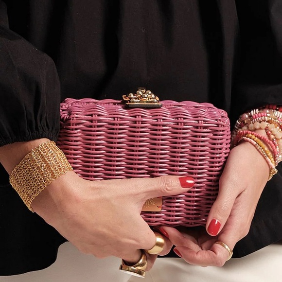 FRANCES VALENTINE Pink Paige Wicker Box Chain Strap Clutch - Picture 4 of 7